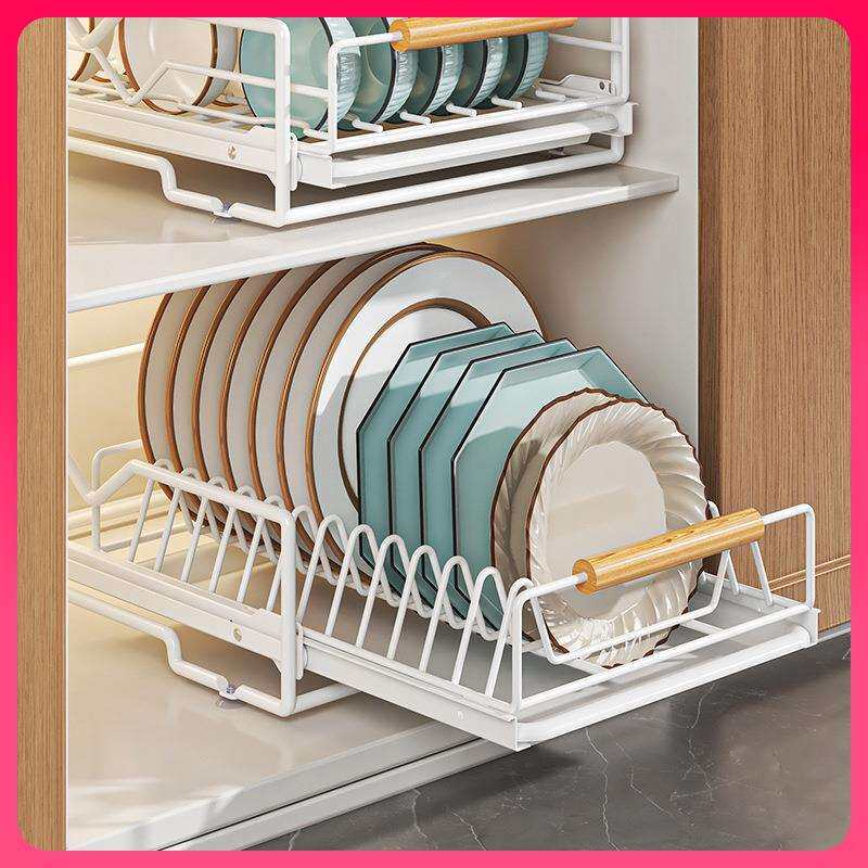 ?抽拉式置物架厨房碗碟抽拉收纳架碗盘柜篮拉屉橱式F$ph(d$p放碗