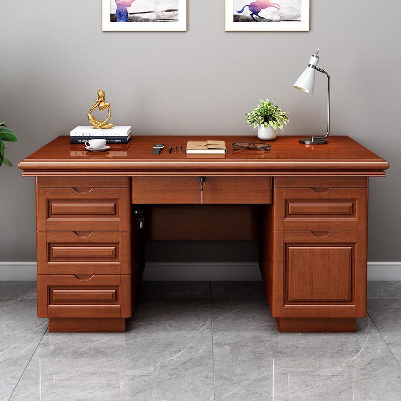 中式木办公桌写字电桌台式家用卧室一体书脑单桌带实抽屉LWW人办