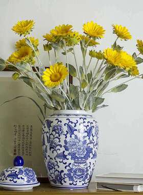 景镇青花瓷中式客厅大口径插器花54009陶瓷瓶花青花罐瓷瓶花高端