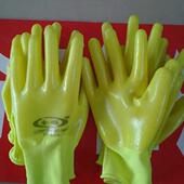 厂十针三ARP荧光绿彩纱PVC纯手胶手套10号模浸具胶劳保套