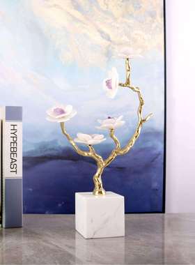 轻简约然水晶石花植物摆件桌面样W0076天奢板电间视柜书房家居装