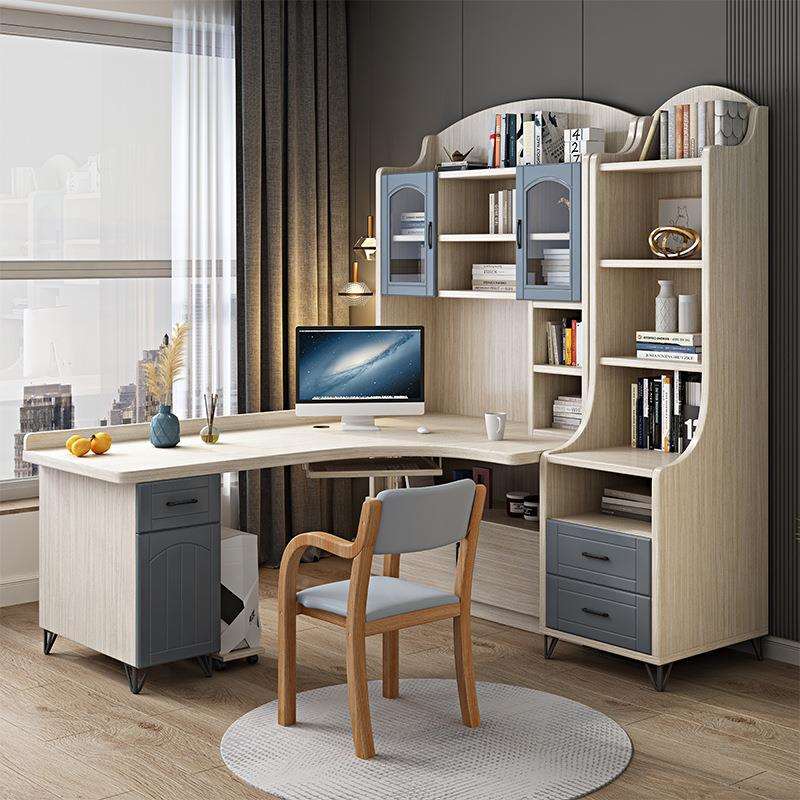 子书桌架一体家用简书约儿童学习桌带实木书桌UNS书柜转角台式电