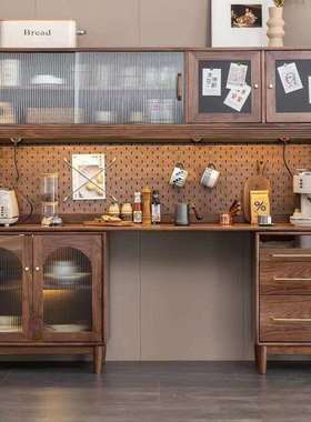 源头家销北美黑胡桃木高柜酒柜餐厂桌一体墙多靠功能直收DWV纳餐