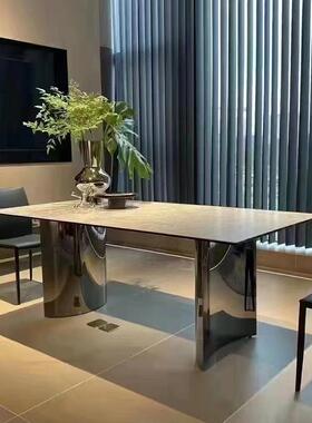 轻奢岩板理餐椅桌组合简约现代长形大小户tb-66947型方高端大石饭