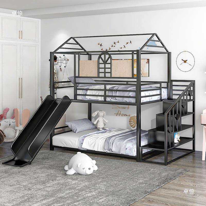 零儿童床上低下铺子母床带两MIF带层高床双层滑滑梯男孩衣柜