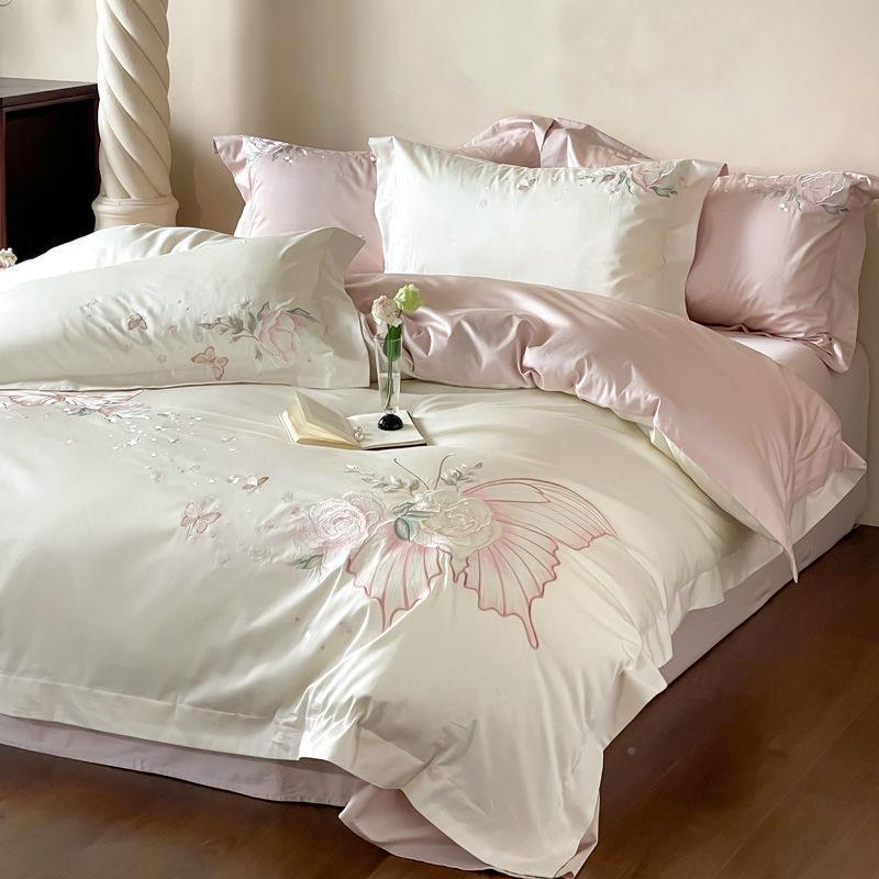 类母婴级1A00支长绒棉纯绣全棉四件套棉刺被套罩裸睡床单床Pm-121