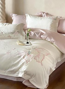 类母婴级1A00支长绒棉纯绣全棉四件套棉刺被套罩裸睡床单床Pm-121