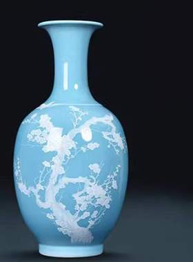 景德镇陶瓷花瓶粉色喜上眉梢蓝色瓷瓶客厅摆件新中式博古架装饰品