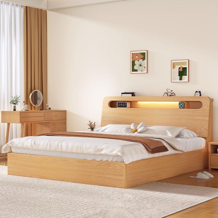 实现代简约双人床1..5985木米床家用加厚大板18米卧主出租房单人