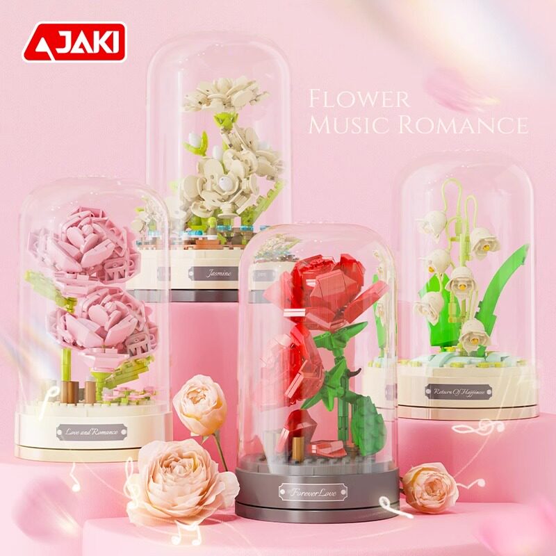 JAKI佳奇积木花音乐盒八音盒手工diy高级拼装玩具教师节女生礼物