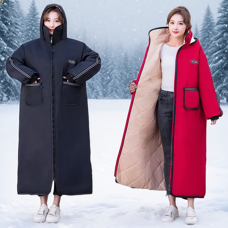 电动车挡风衣冬季保暖加绒加厚防雨防寒骑行服棉服连体大衣挡风被