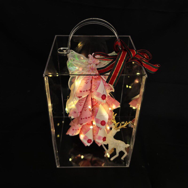 亚克力花盒圣诞节情人节手提花盒插花有钱花花盒插花礼盒包装花盒