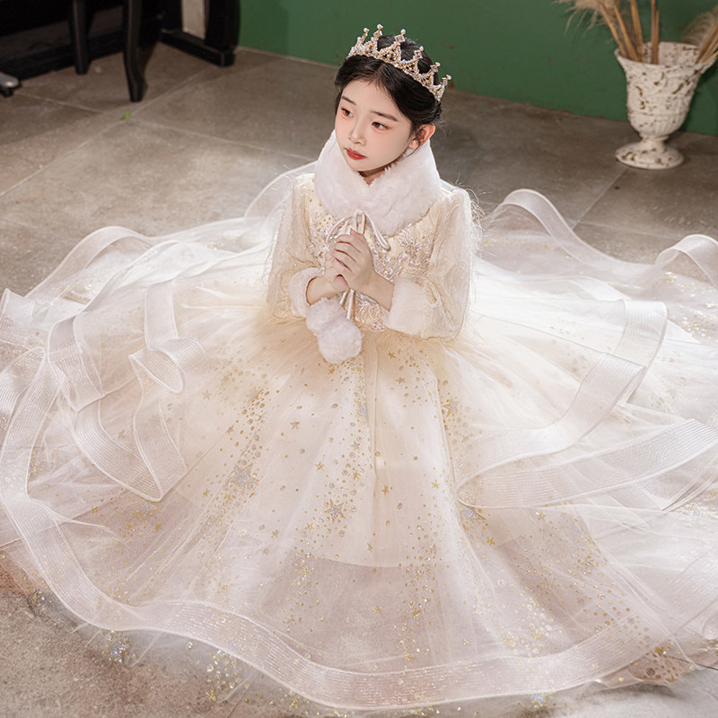 女童礼服冬季高端生日儿童钢琴演出服花童小女孩主持人公主裙秋冬