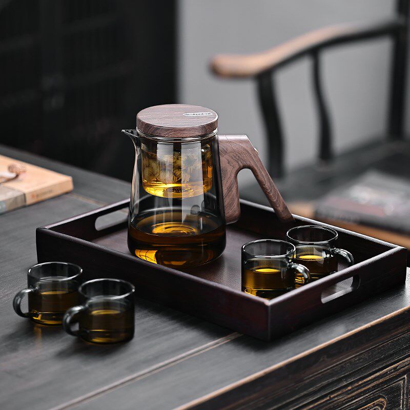简约快捷飘逸杯全玻璃内胆茶水分离泡茶壶套装一键过滤冲茶器