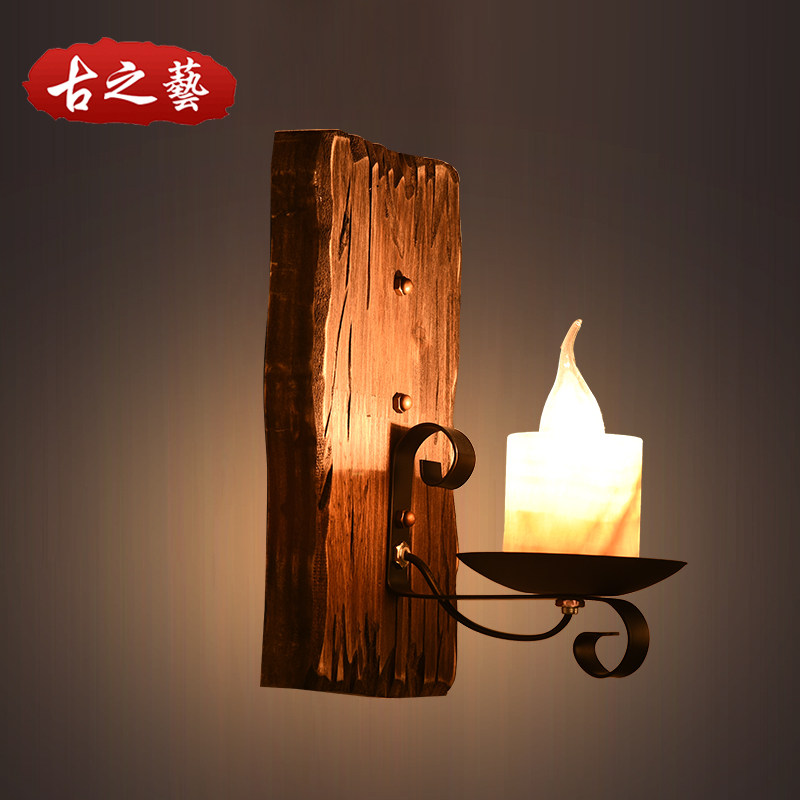 美式乡村复古怀旧实木铁艺仿古loft个性酒吧漫咖啡服装店蜡烛壁灯