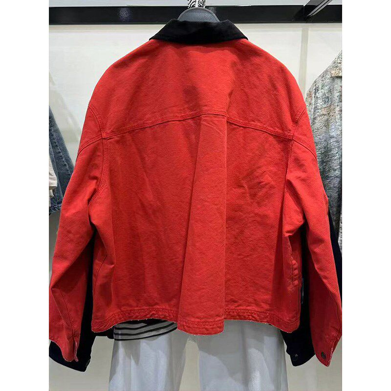 柜529!24秋冬季男装美式休闲翻领撞色水洗夹克工装外套厚6987402