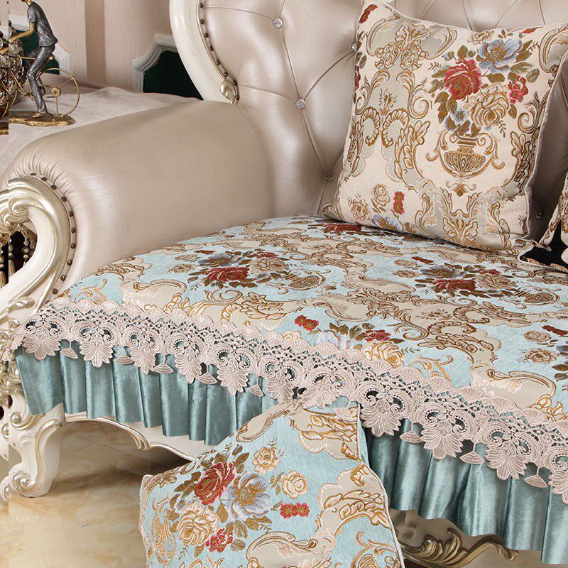 欧式沙发垫美式四季沙发通用高档皮坐垫防滑套罩奢华雪尼尔靠背巾