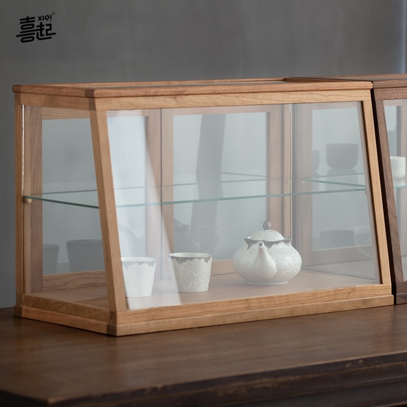 喜起胡桃木实木透明展示柜 桌面小型商用玻璃柜子 吧台样品陈列柜