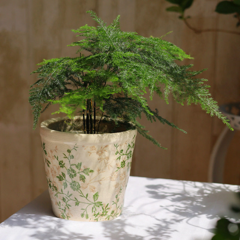 复古陶瓷花瓶绿色碎花冰裂纹花瓶绿植多肉花盆简约花盆家居摆件