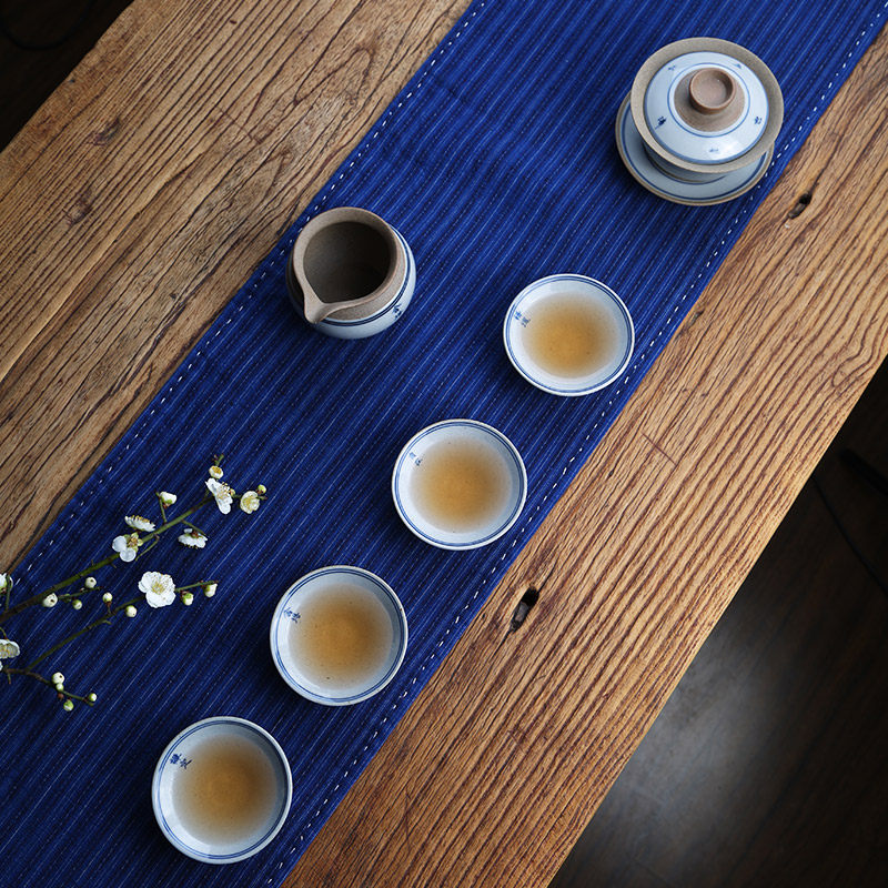 土布茶席 老粗布茶席手工缝边桌旗茶具茶垫 禅意日式干泡双层茶席