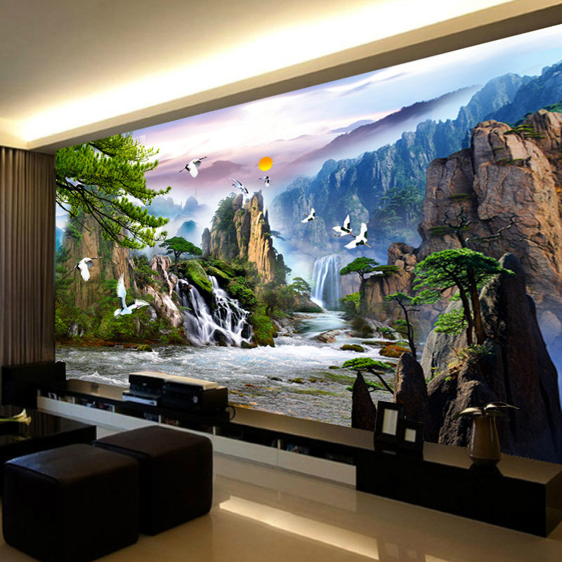 山水画十字绣2020新款线绣客厅大幅大气流水生财迎客松自己绣手工