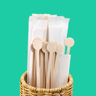 圆头木质咖啡搅拌棒鸡尾酒圆形手柄调羹搅拌棍小圆盘调棒独立包装