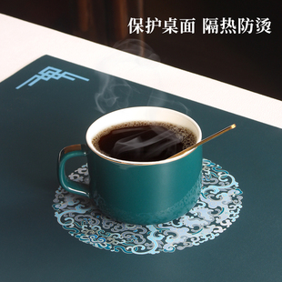 皮革西餐垫防水防油免洗餐桌垫杯垫碗垫家用高级感隔热垫子 新中式