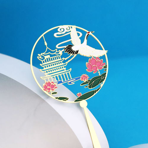 黄鹤楼书武汉旅游景点书签签中国风古典诗词流苏金属折扇礼品