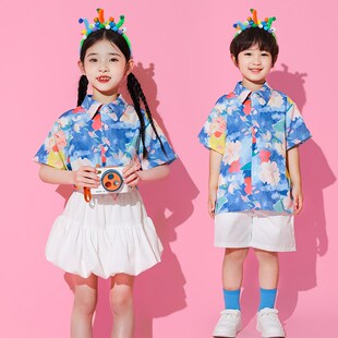 儿童港风演出服复古男童吉他表演女童男孩80年代怀旧服装走秀童装