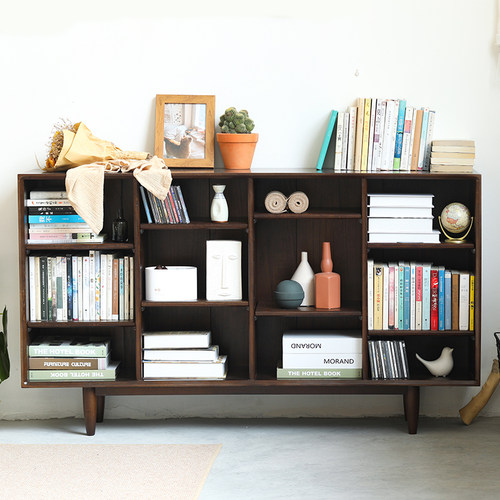 实木书架日式简易矮书柜收纳架置物架客厅落地学生收纳柜矮柜斗柜