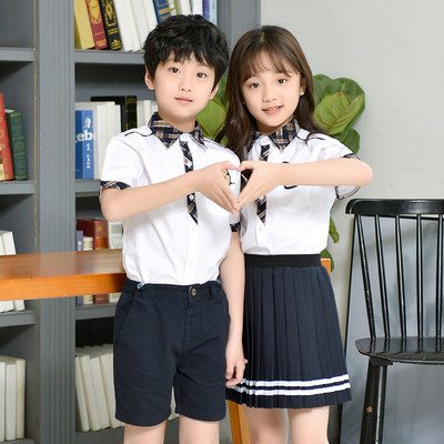 2023新款夏季短袖衬衫男女童英伦学风班服中小学生校服幼儿园园服