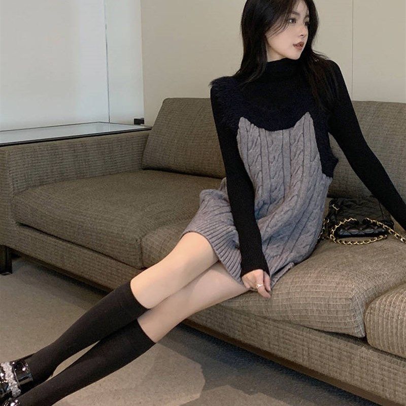 秋冬两件式套装裙新款女装奶糯风宽松针织毛衣打底衫潮奶乖职业套