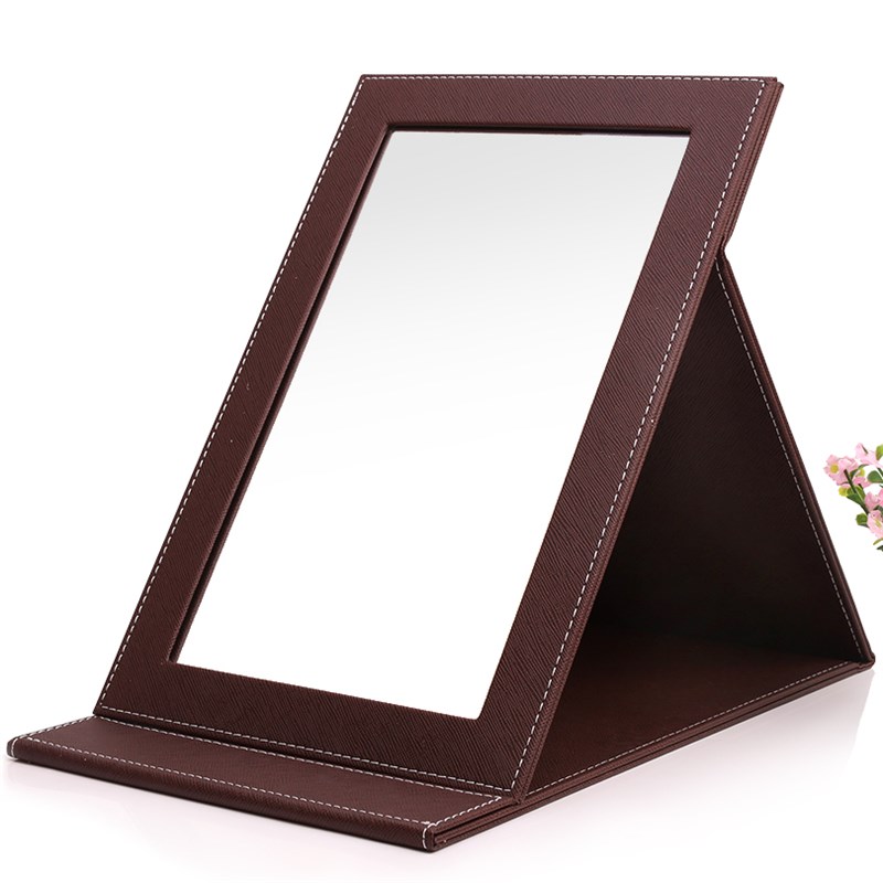 高清PU皮革台式眼镜珠宝店用简约化妆镜超大号梳妆镜梳头折叠镜子