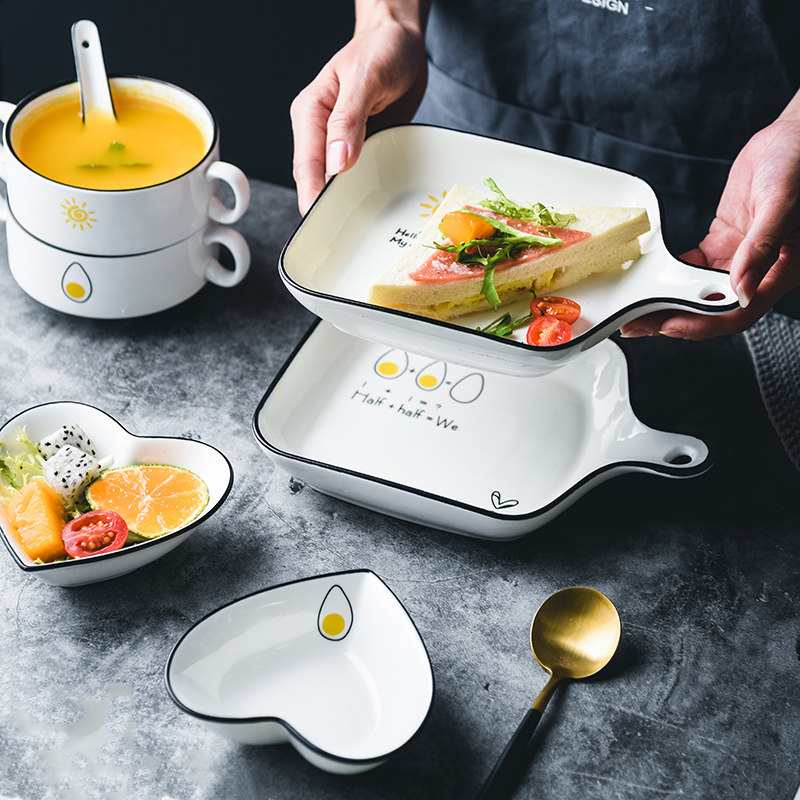 儿童早餐餐具套装一人食日式卡通可爱分格餐盘创意网红家用手柄盘,餐饮具,盘,淘宝优惠券,粉丝福利购,淘宝优惠卷