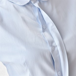 女方领暗扣防走光白衬衫 收腰职业装 秋款 女竖纹长袖 工作服 大码