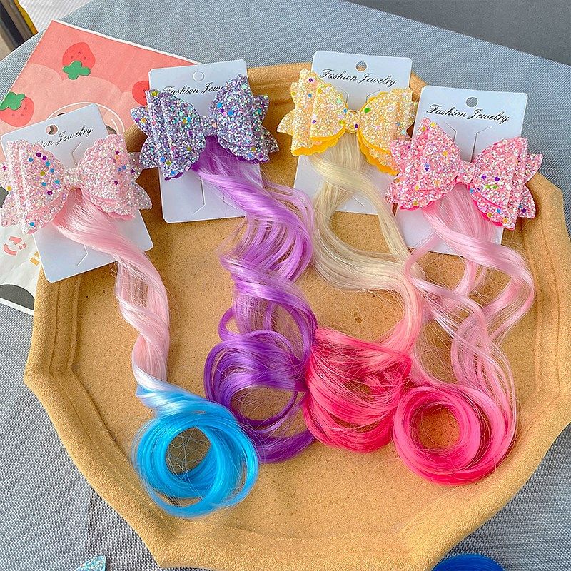 儿童假发发饰格利特蝴蝶结发夹女童表演渐变色卷发发卡编发彩绳辫,童装/婴儿装/亲子装,假发,淘宝优惠券,粉丝福利购,淘宝优惠卷