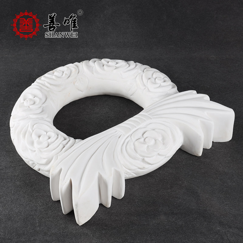 石雕花环石材雕刻天然墓碑墓地碑盖装饰手工雕刻汉白玉精品花圈