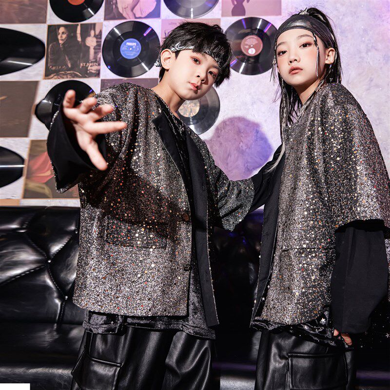 儿童街舞演出服hiphop男童架子鼓女童爵士舞潮酷时髦走秀表演服装