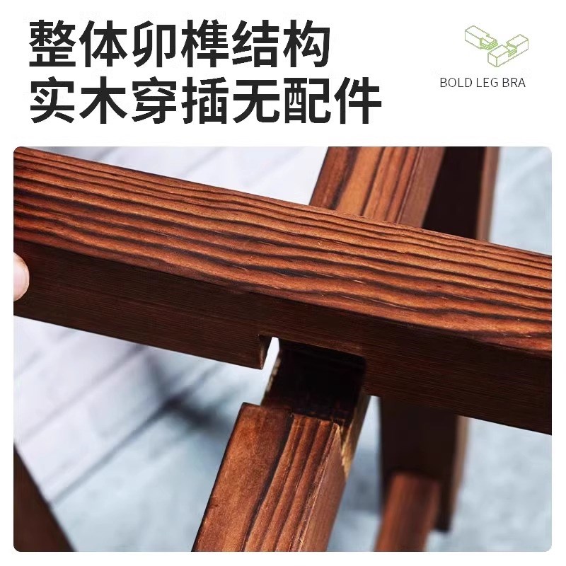 热销十字花架实木花盆托架古法鱼缸架阳台客厅落地式置物架绿植木