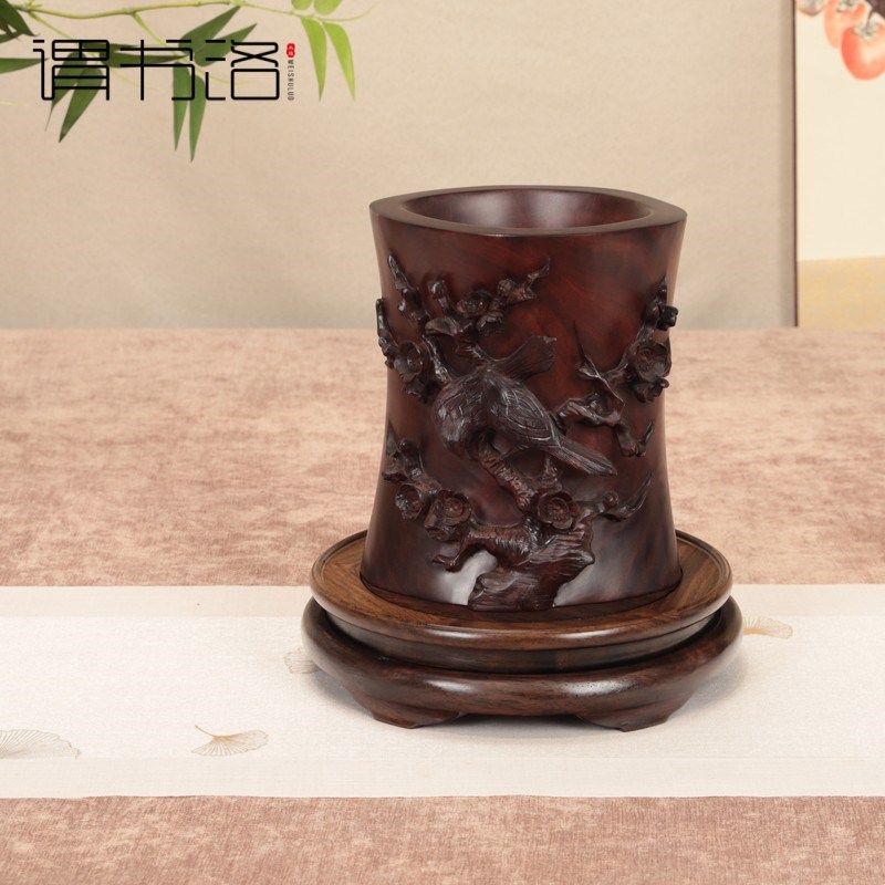热销实木黑檀明式旋转底座花瓶盆景香炉茶壶摆件圆形玉石佛像鱼缸