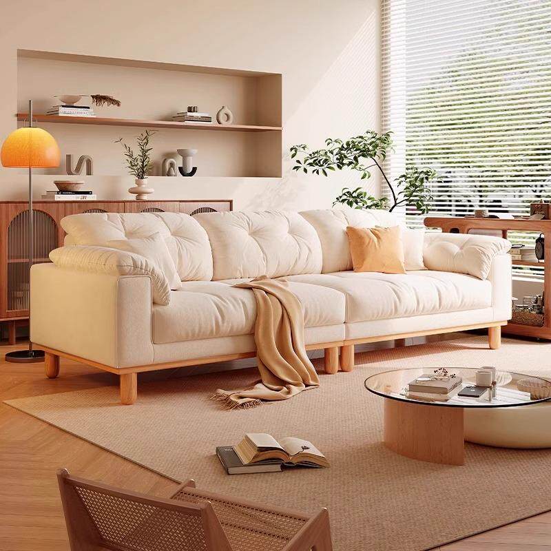 原木奶油风云朵沙发日式简约现代客厅复古耐磨灯芯绒实木底座高脚