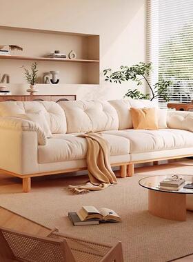 原木奶油风云朵沙发日式简约现代客厅复古耐磨灯芯绒实木底座高脚