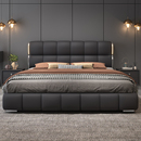 意式 真皮泡芙床主卧2米2米2双人床家用1.8米软包实木储物皮艺婚床