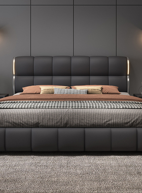 意式真皮泡芙床主卧2米2米2双人床家用1.8米软包实木储物皮艺婚床