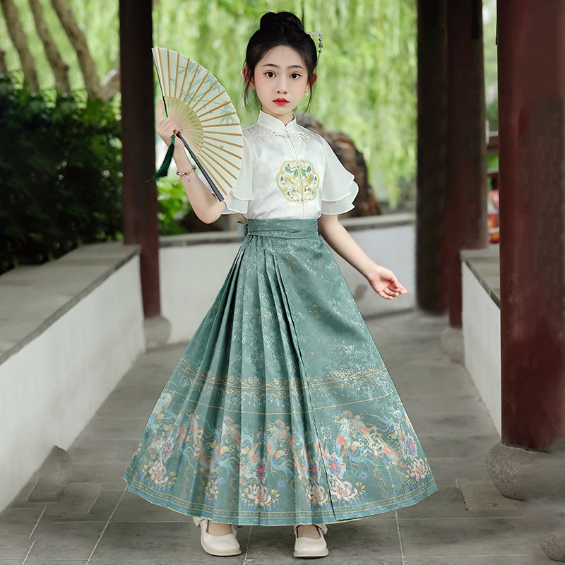 马面裙套装女童2024新款夏季国风D汉服儿童新中式古装女大童唐装
