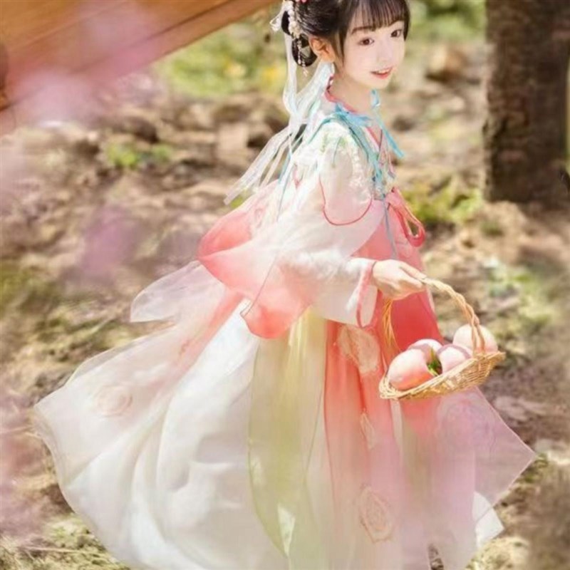 女童汉服春款儿童中国风夏季w古装襦裙超仙长袖春秋款小女孩连衣