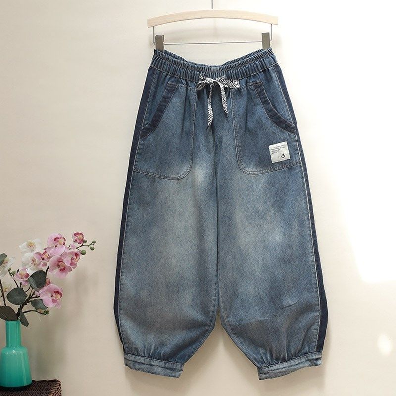 七分灯笼裤女新款薄牛仔裤潮流水洗阔腿老爹裤大版百搭宽松哈伦裤,女装/女士精品,牛仔裤,淘宝优惠券,粉丝福利购,淘宝优惠卷