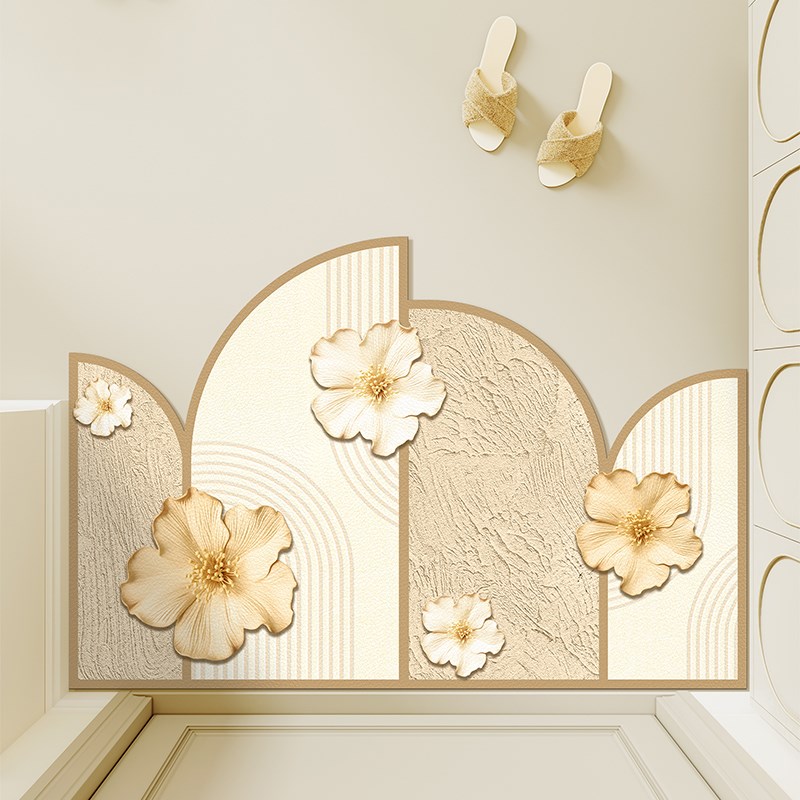 奶油风入户门地垫门口地毯门垫进门玄关脚垫新款花朵定制可裁剪