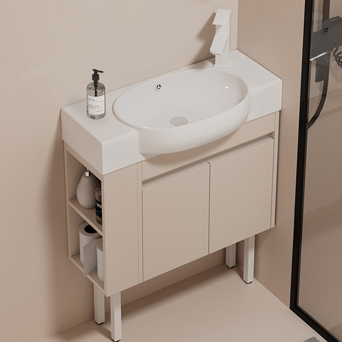 小户型陶瓷洗手盆柜窄长洗脸盆免打孔挂盆实木浴室柜卫生间洗漱池