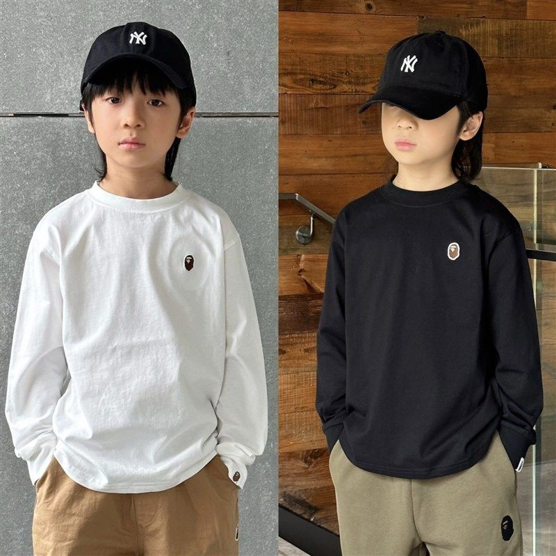 2025春秋季潮牌童装刺绣体恤儿童纯棉长袖T恤男童纯色打底衫上衣,童装/婴儿装/亲子装,T恤,淘宝优惠券,粉丝福利购,淘宝优惠卷